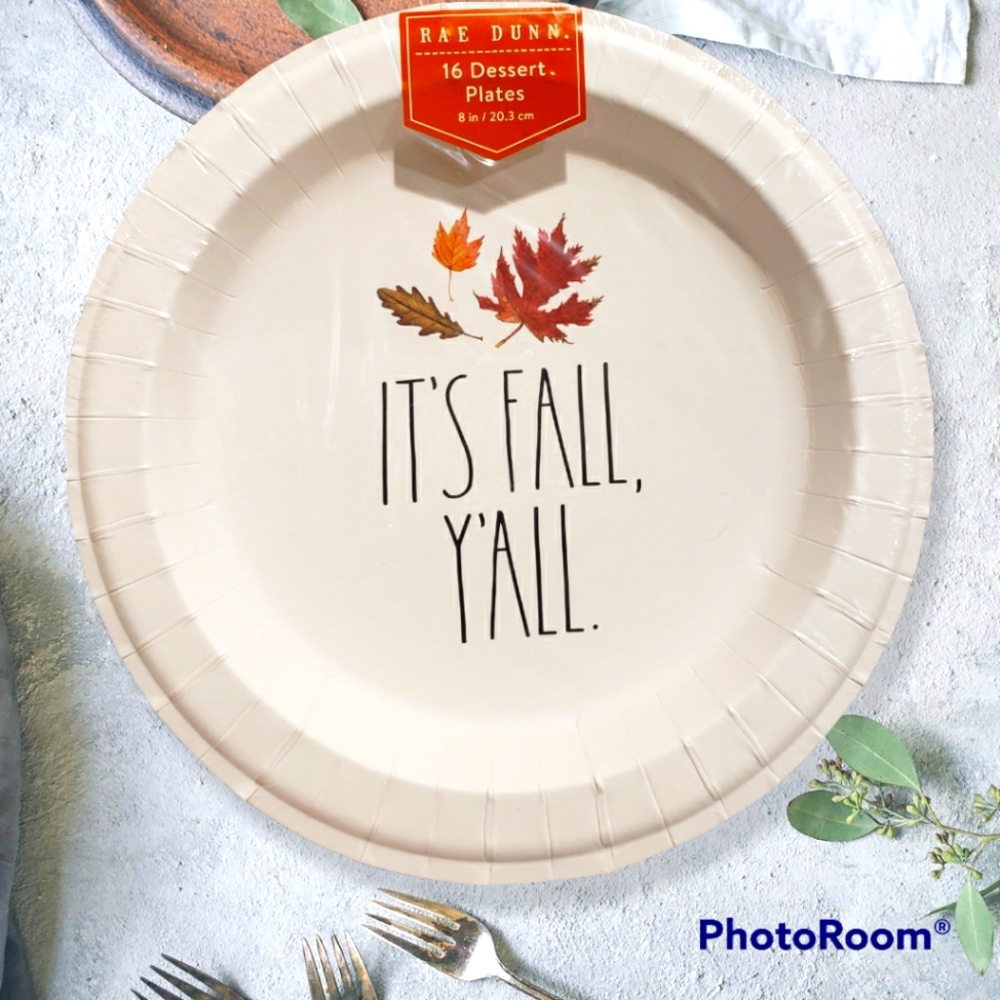 🆕️ 2021 Rae Dunn "IT'S FALL, YALL." 16 Paper Plates packed in original plastic - Picture 1 of 7